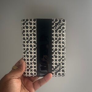Coach Black and White Signature Travel Passport Holder